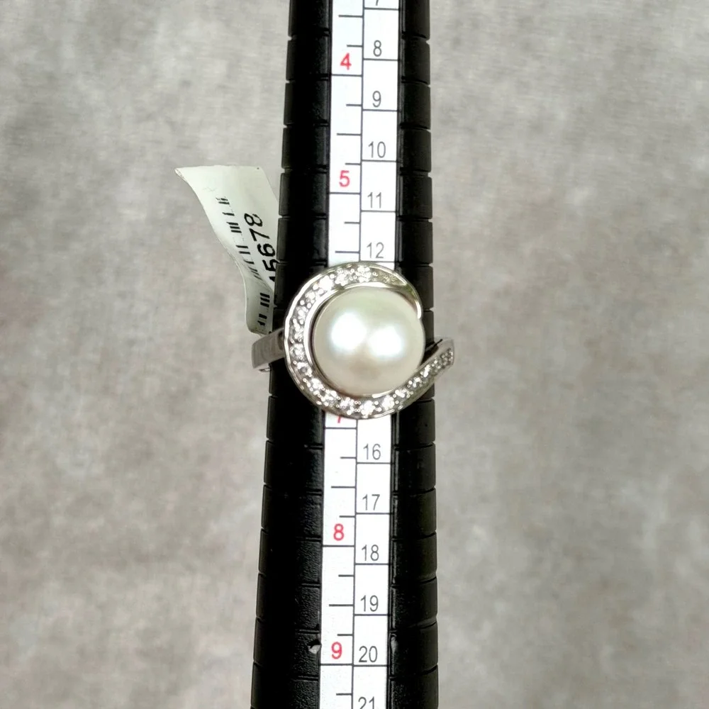 Sterling Silver White Pearl CZ Bypass Halo Cocktail Ring Fairycore Size 6.5
